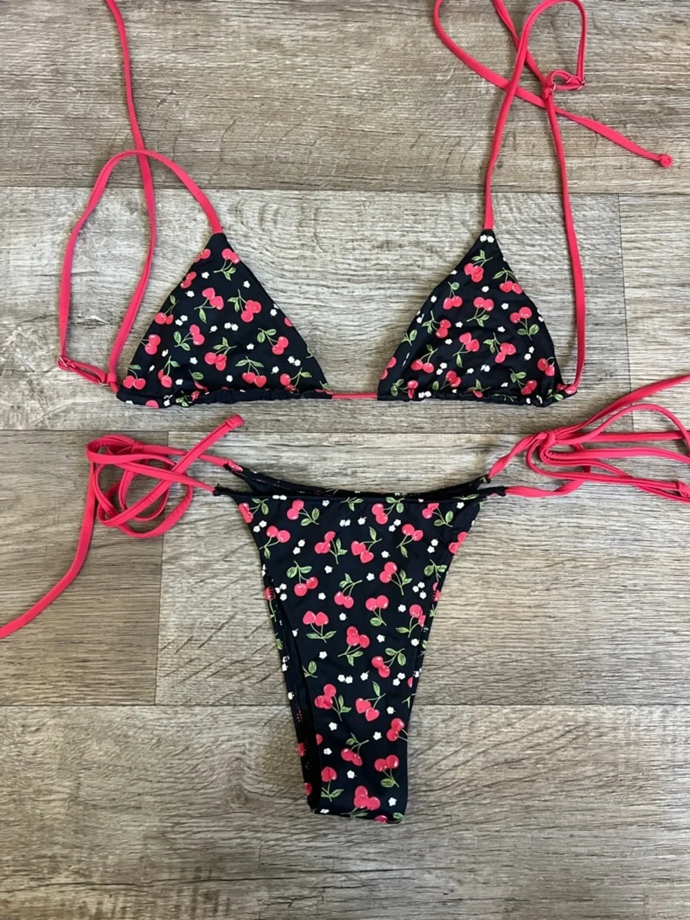 Frankie’s Bikinis Tia Top and Divine String Bottom in Cherry Hearts SET